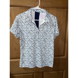LILLIE GREEN Womens Golf Polo Shirt Med Short Sleeve White Golf Ball Top